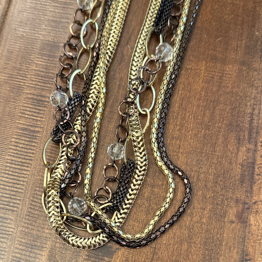Elegant Multi-Chain Necklace with Crystal Accents